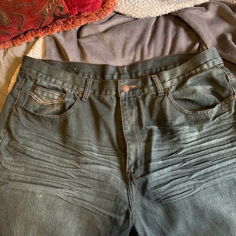 Brooklyn Express wide leg denim shorts, western design, 100% cotton size 40